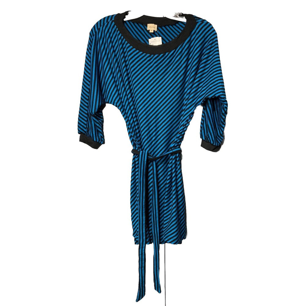 Ella Moss Blue/Black Striped Long Sleeve Blouse with Tie Size Medium